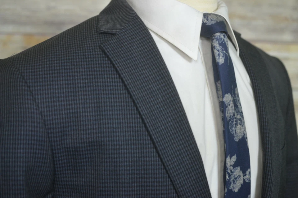 Chaqueta Blazer Abrigo Deportivo DKNY Para Hombres Gris Cuadros ATHLETIC FIT Mezcla Lana 42L Foto 3 de 4