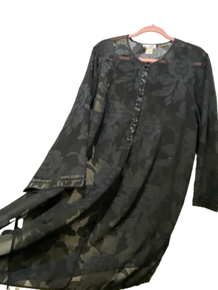 Винтажный NATORI женщин черный чистый цветочный платье ночное платье туника Sz M прихотливый сексуальный - Изображение 3 из 4