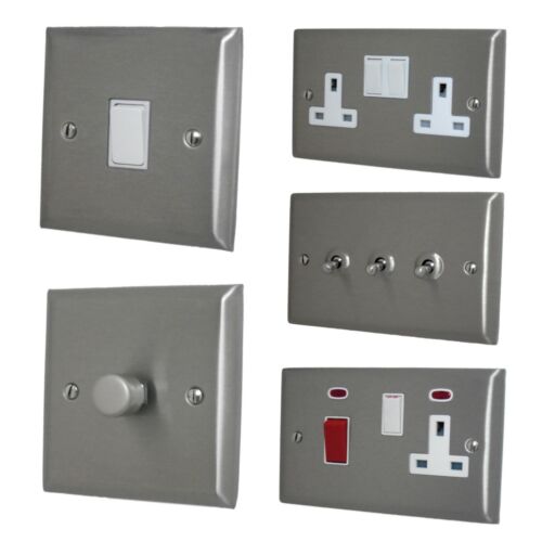 Spectrum Brushed Stainless Steel SSSW Light Switches, Plug Sockets, Dimmers, TV - Afbeelding 1 van 53
