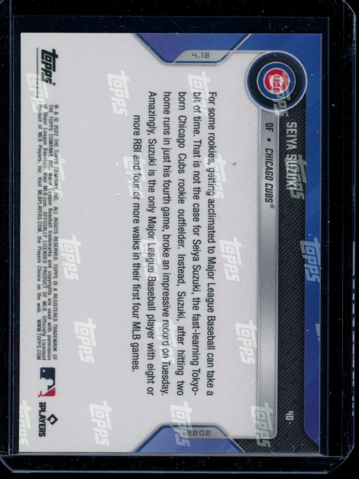 2022 Topps Now #40 Seiya Suzuki RC Gold Parallel Card #d 1/1 - Image 2 of 2