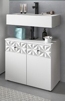 Waschbeckenunterschrank Weiß Hochglanz Mit 3D Struktur Badschrank 60 Cm Relief