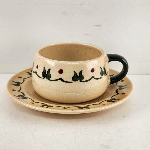 Poppytrail Homestead Provincial Flat Cup & Saucer by Metlox Tan Matching Border - Picture 2 of 9