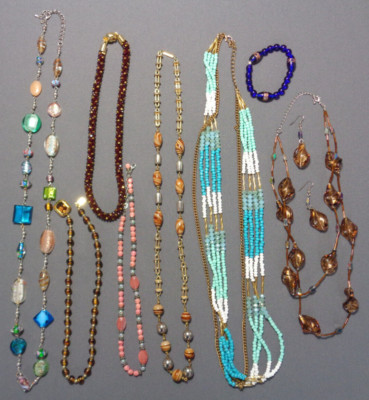 Glass Bead Jewelry Lot Necklaces Bracelet Set 9 Piece Vintage to Recent