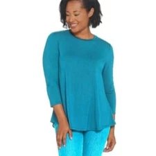 H by Halston Essentials Crew Neck Knit Top XXS Heather Dark Aqua Modal Tee