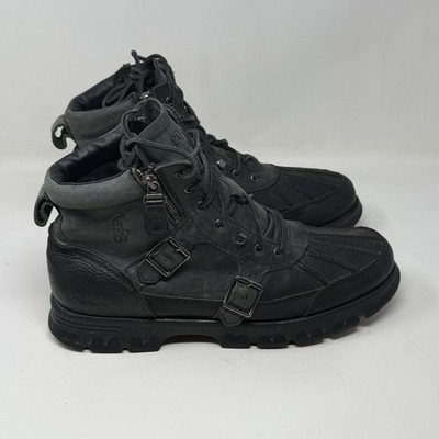 Polo Ralph Lauren Demond Duck Boots  Mens 12 D Green Black Leather Zip Buckle