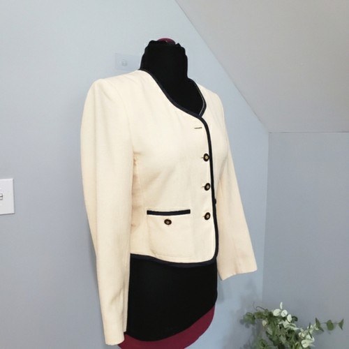Giacca tuta vintage Kasper blazer giallo pallido nero bordo carriera 8P Corpcore - Foto 2 di 13