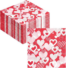 50 PCS Valentines Paper Napkins Disposable Pink Heart Luncheon Dinner Napkins fo
