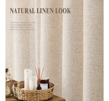 72x72 Cream Linen Style Shower Curtain, 12 Hooks, Textured Fabric, Heavy