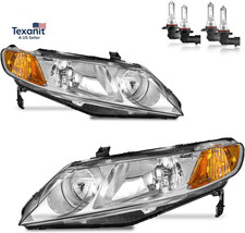 Headlights Assembly for 2006-2011 Honda Civic 4-Door Headlamp Replacement Chrome