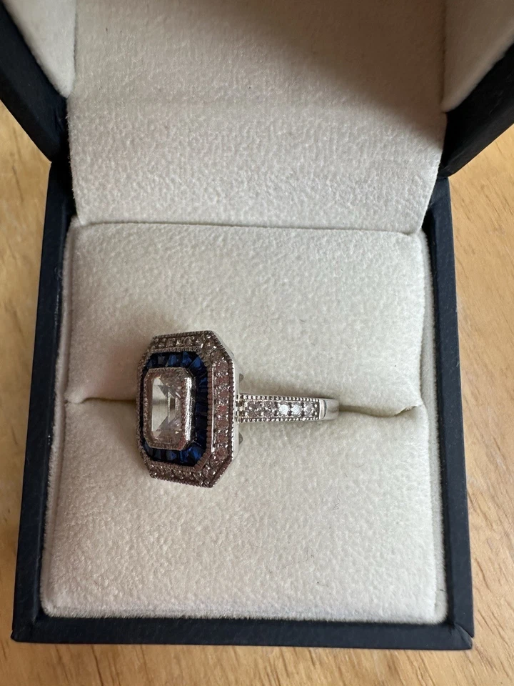 Привлекательный синий и белый кубический цирконий правой рукой, кольцо размер 7 1/2 - Изображение 3 из 4