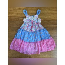 JONA MICHELLE Girls 10 Pink Blue Floral Ruffle Tiered Boho Summer Dress