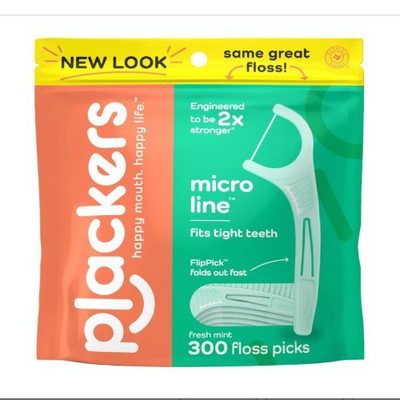 Plackers Micro Mint Dental Floss Picks, Fresh Mint, 300 CounT Free Shiping