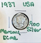 1937 P MERCURY DIME .900 SILVER US COIN - XF FINE DETAIL