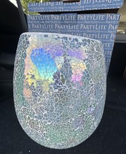 "Florero vela mosaico azul iridiscente PartyLite té huracán soporte grande 12"""