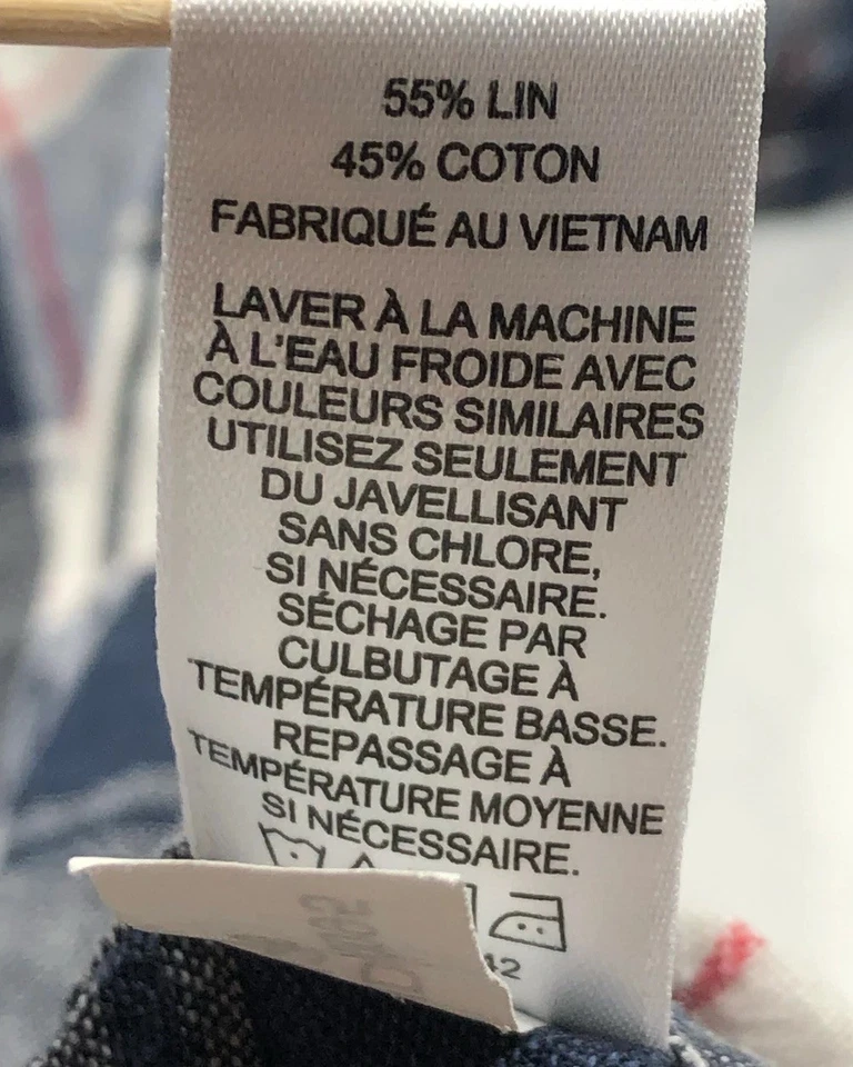 Express Men’s Large Blue Red White Plaid Button Up Shirt Linen Cotton Blend - Image 3 of 4