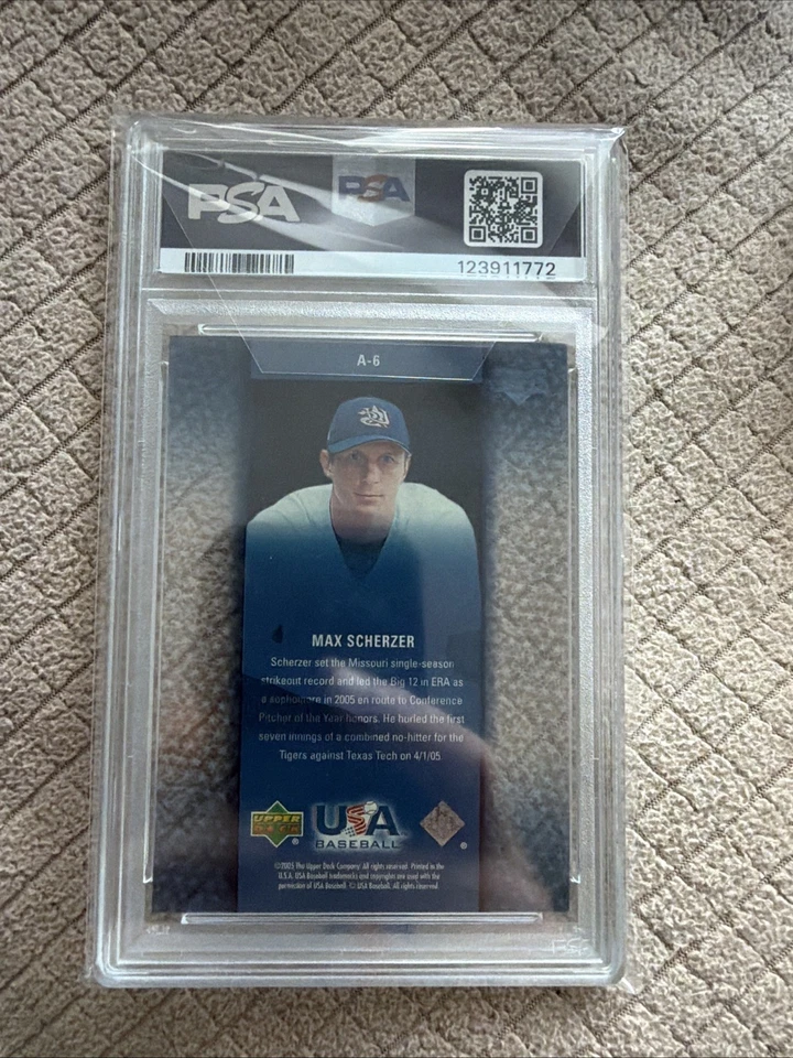 PSA 9 2005 Upper Deck USA Baseball Vision of the Future Max Scherzer #A-6 SSP RC - Image 2 of 3