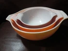 Vintage 3 Pyrex Cinderella Nesting Mixing Bowls Yellow Orange Brown