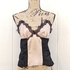 VTG Victoria s Secret Silk Cami Top M Nude Mesh Lace Balletcore Babydoll Y2K