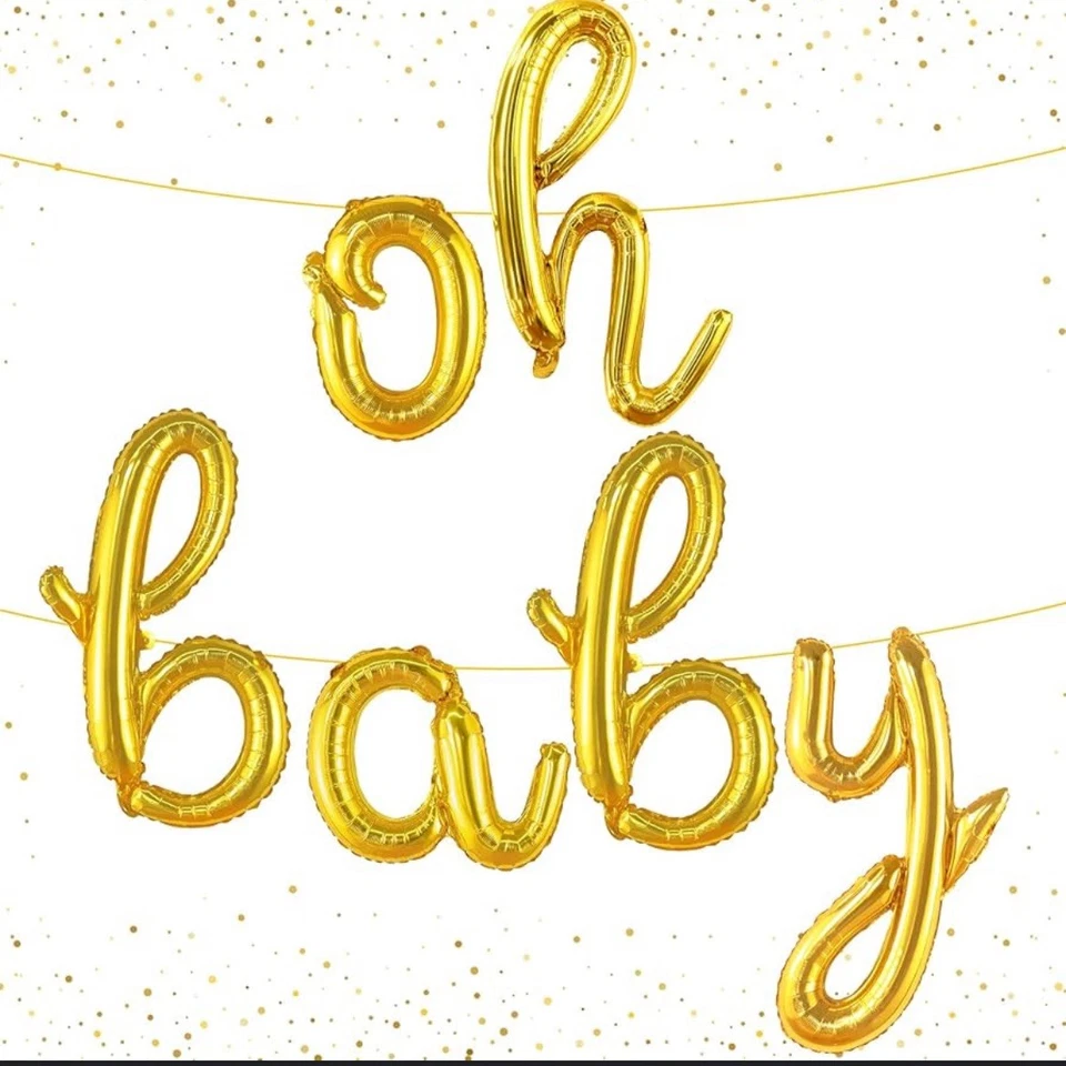 oh baby globo cursiva lámina dorada Foto 4 de 4