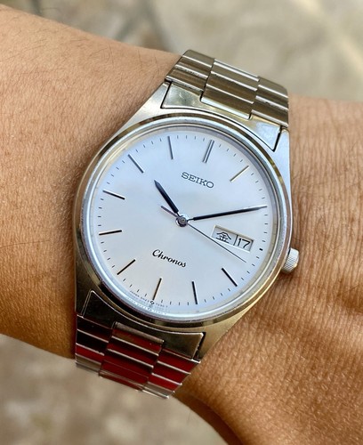 1991 Vintage Seiko Chronos JDM Quartz 33.5mm All Stainless Steel 5H23 Kanji