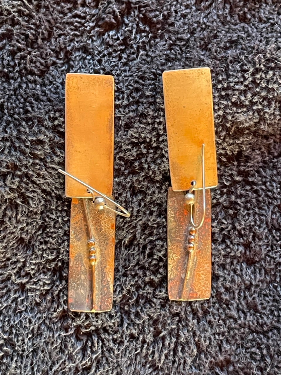 Silver and Copper Rectangular Dangle Earrings - image 5