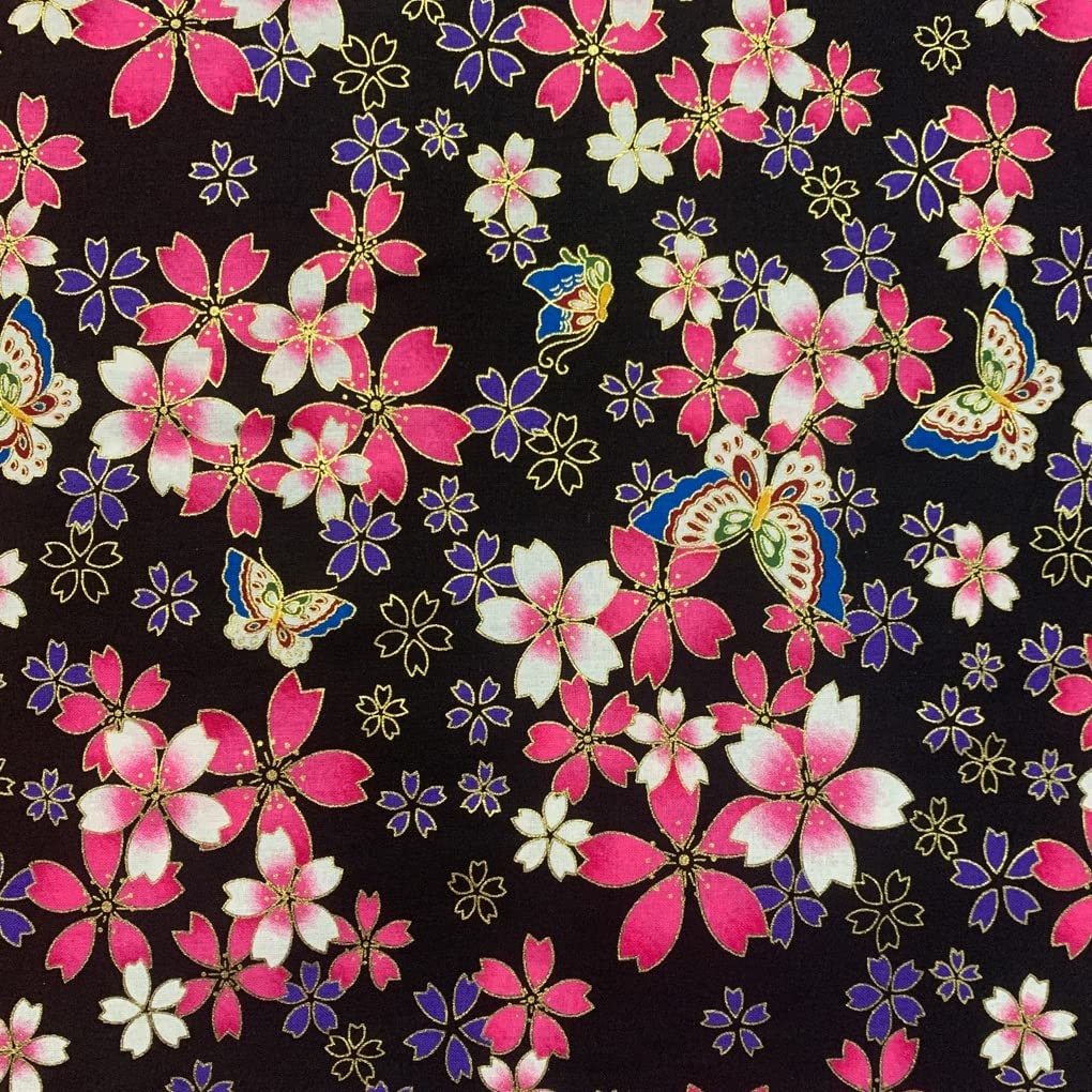 Tissus 100% coton au mètre motif fleurs dorées dimensions 100x145cm pour coupon couture