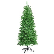 COSTWAY 5FT Pre-lit Artificial Pencil Christmas Tree Hinged Fir Christmas Tree