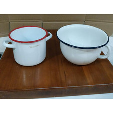 PENTOLE PENTOLINI IN FERRO SMALTATO SMALTO BOLLILATTE CATINO VINTAGE CON MANICI