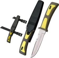 Diving Knife  Rite Edge 4in Stainless Steel Blade Yellow/Gray Rubber  Sheath