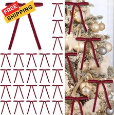 24 Pcs Red Velvet Christmas Ornaments, Rustic Bows for Dark 