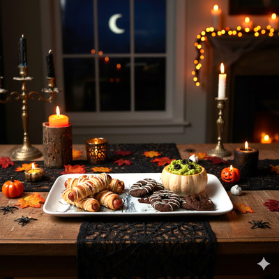 Potter s Studio Halloween Haunted House Ceramic Serving Tray   14''x7.5'', Spooky
