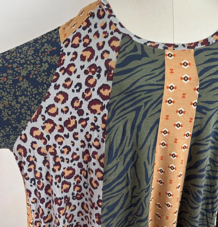 LOGO Lori Goldstein Shirt Womens 3X Plus Size Patchwork Animal Print Bohemian - Image 4 of 4