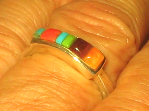 AT Nativi Americani Zuni? anello in argento sterling multipietra fila di mais tg 9,25 - Foto 3 di 5