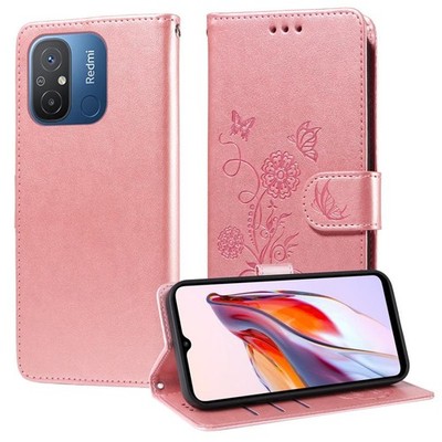 Ledertasche mit geprägten Schmetterlingen und Blumen für Xiaomi Poco C55 / Redmi