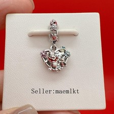 New 925 Sterling Silver Winnie the Pooh Piglet Double Dangle Charm