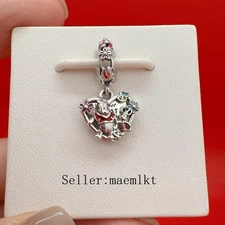 New 925 Sterling Silver Winnie the Pooh & Piglet Double Dangle Charm