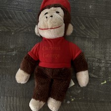 Vintage Curious George Monkey Plush Stuffed Animal Medium with Red Shirt and Hat