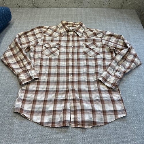 Vintage Big Mac Western Shirt XXL JC Penney Plaid Pearl Snap Brown 70s Style - Picture 1 of 8