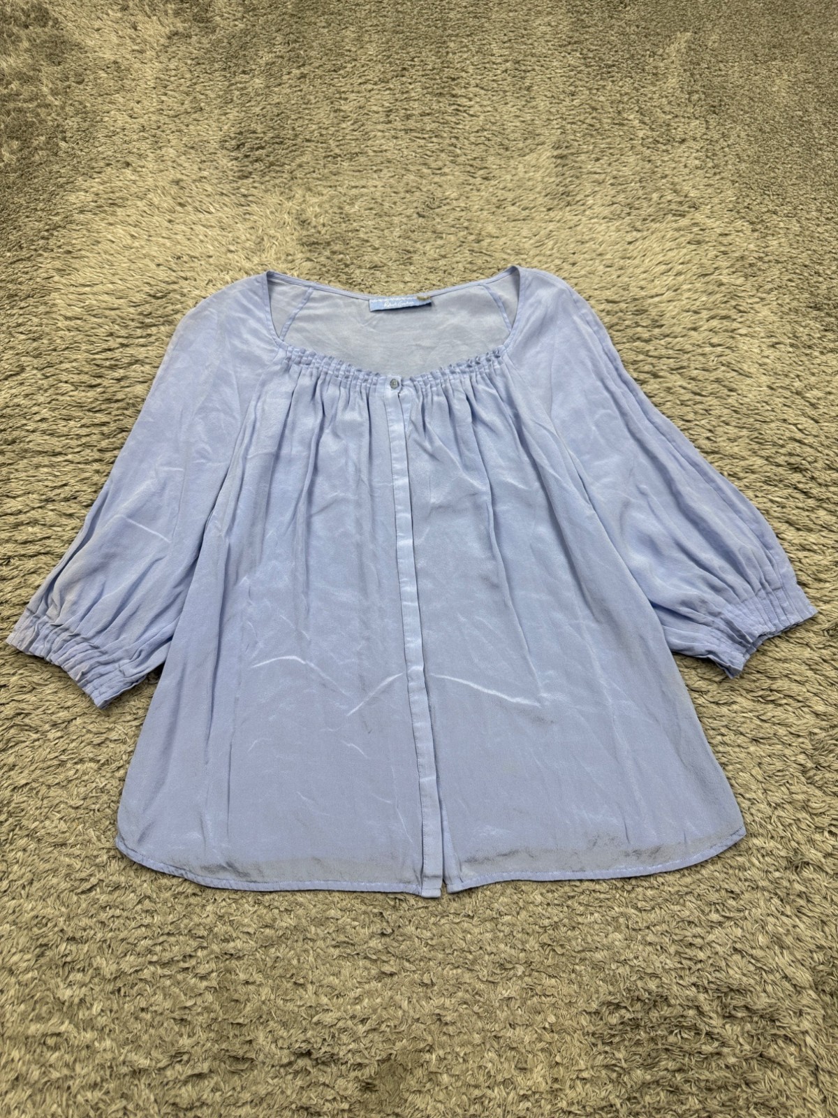 Robert Graham Top Women XL Blue Silk Ruffle Pleated Bell Sleeve Peasant Blouse