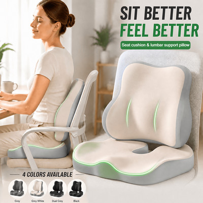 FAXHION Seat Cushion & Lumbar Support Pillo, Ergonomic Memory Foam Seat Cushion