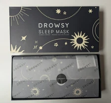 Drowsy Sleep Mask - Cosmic Energy, Padded Silk Eye Pillow, Blue w/Moon, Stars