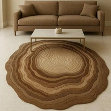 5x5 Handmade Wool Rug – Brown Beige Modern Hand Tufted Area Carpet Living Room