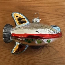 Midwest Blown Glass Silver Retro Astro Rocket Christmas Ornament