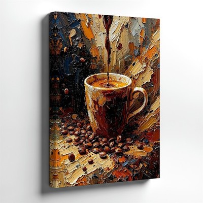 Wall Art Coffee Cup Still Life Canvas Print Rustic Kitchen Cafe Decor 16x24
