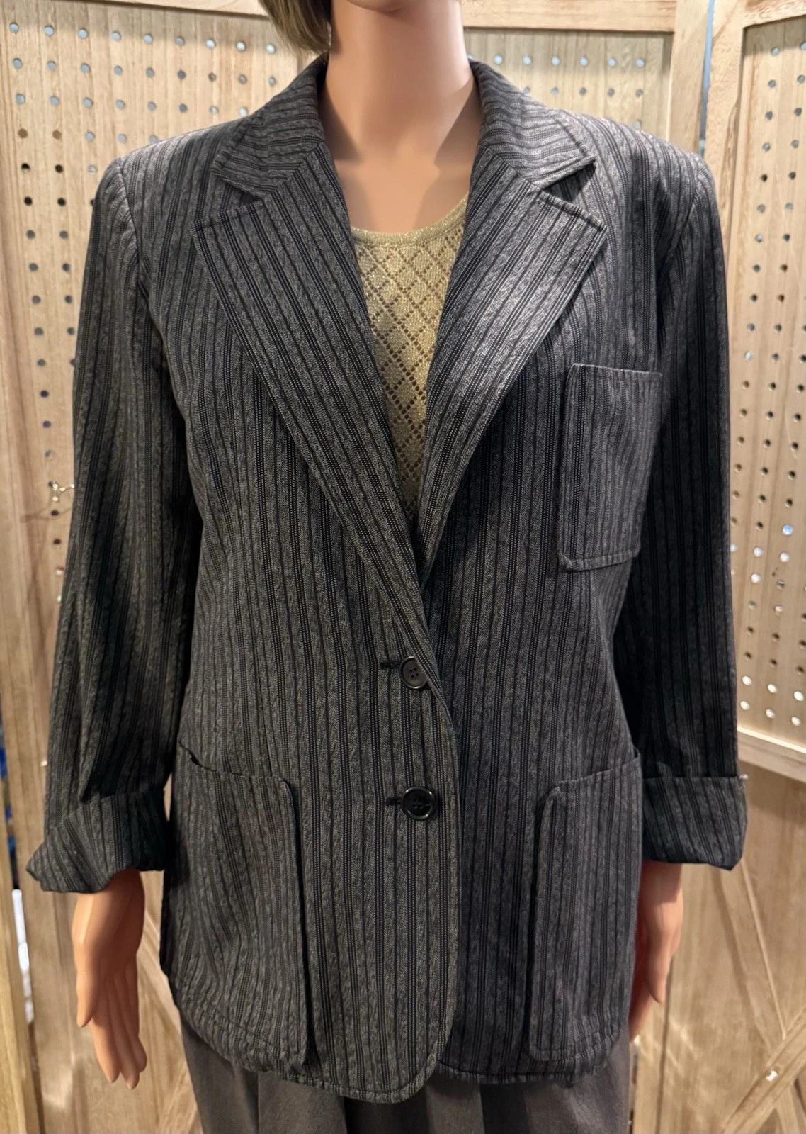 SAINT LAURENT (YSL) Giacca vintage Saint Laurent grigia a righe misto cotone 42 US 10 S M donna