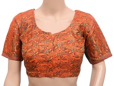 Sushila Vintage Orange Stitched Banarasi Sari Blouse Satin Silk Woven Choli Top