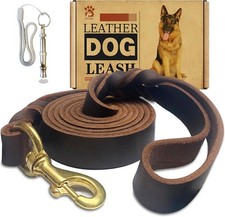 Leather Dog Leash x 1 inch, Strong Heavy Duty nuine Leather Braided Dog