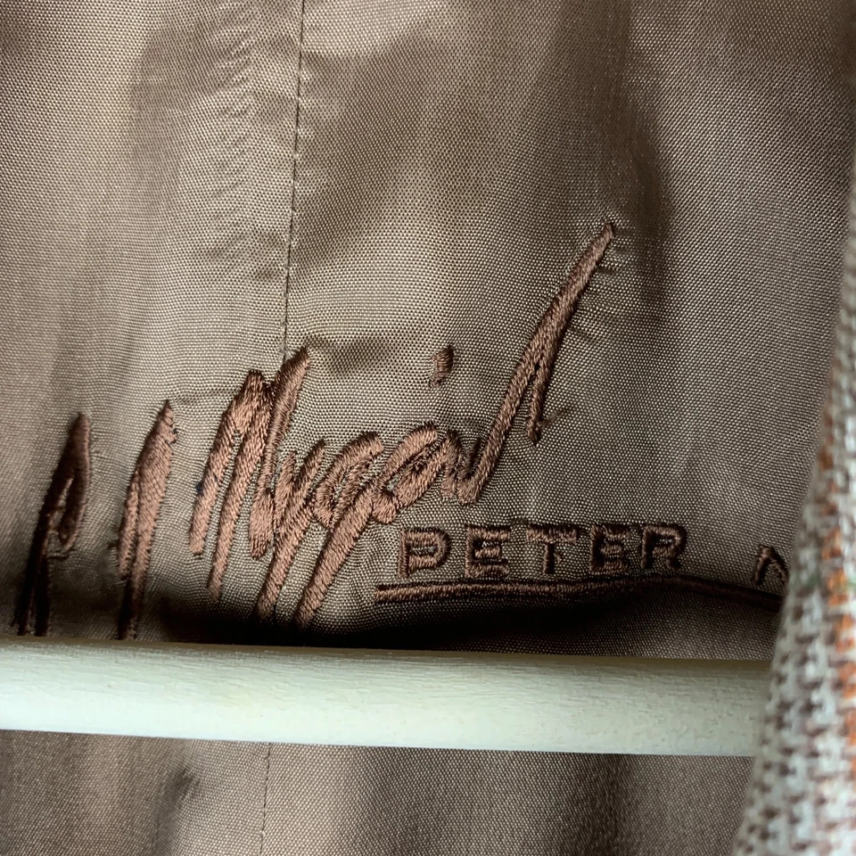 Traje De Colección Años 90 Peter Nygard Lino Mujer 4/6 Marrón Cuadros Plisado Academia Canadá Foto 3 de 4