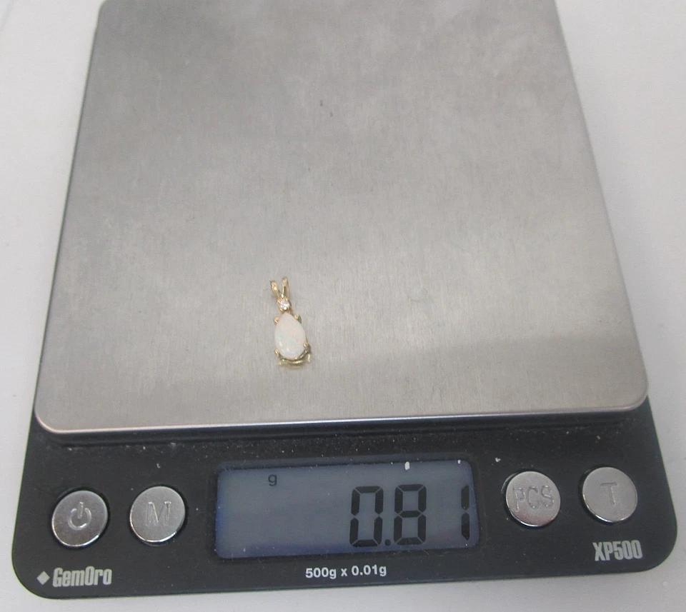 Vintage 14k Yellow Gold Fiery White Opal and Real Natural Diamond Pendant - Image 4 of 4