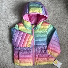 Jumping Beans Outerwear Rainbow Pink Lightweight Puffer Hooded Jacket Girls 12M